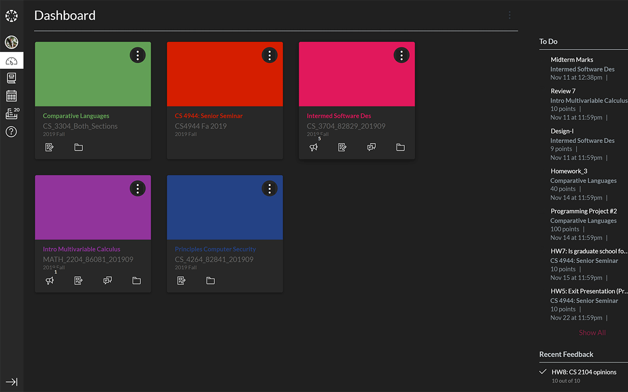 Better Canvas Main Interface - Dark Mode Dashboard with Custom Themes